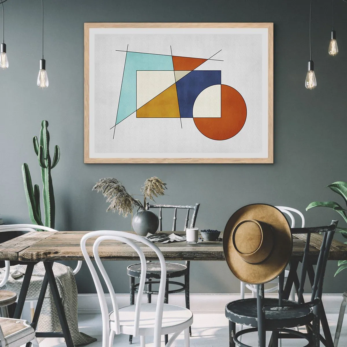 Plakat i ramme af lyst egetræ - Abstraktion: modernistisk leg - 50x40 cm