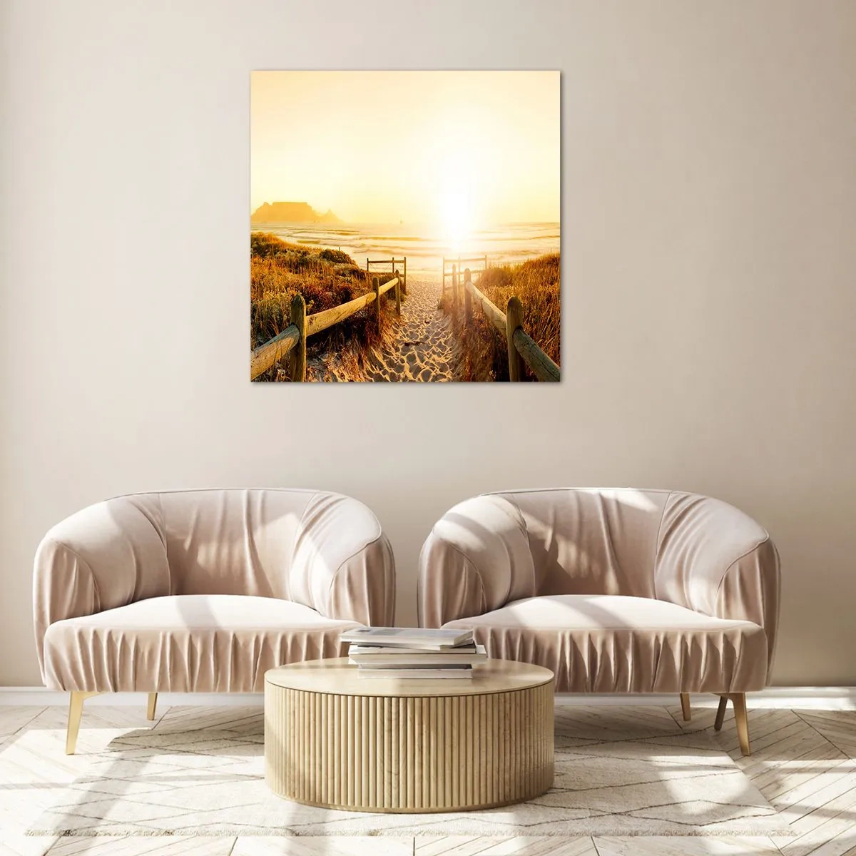 Billede på glas - Over klitten, mod solen - 30x30 cm