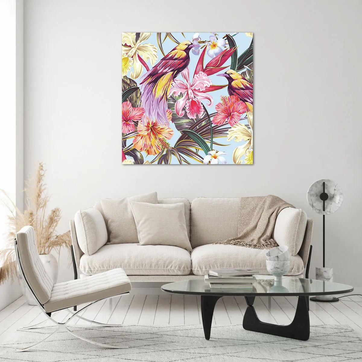 Billede på glas - Kronblade og fjer - 60x60 cm