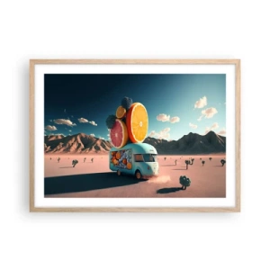 Plakat i ramme af lyst egetræ - En smag af ferie - 70x50 cm