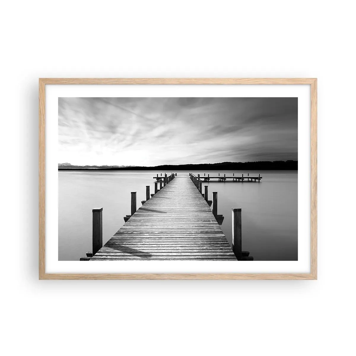 Plakat i ramme af lyst egetræ - På vandhullet - fred - 70x50 cm