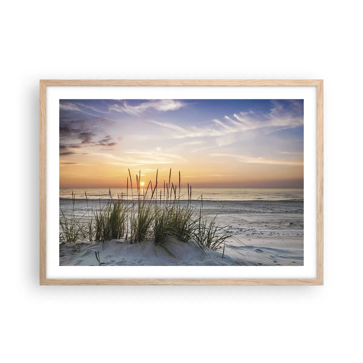 Plakat i ramme af lyst egetræ - Se, tænk, føl - 70x50 cm