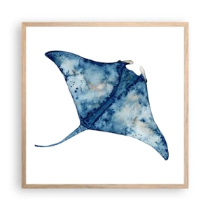 Plakat i ramme af lyst egetræ - Liv i blåt - 60x60 cm