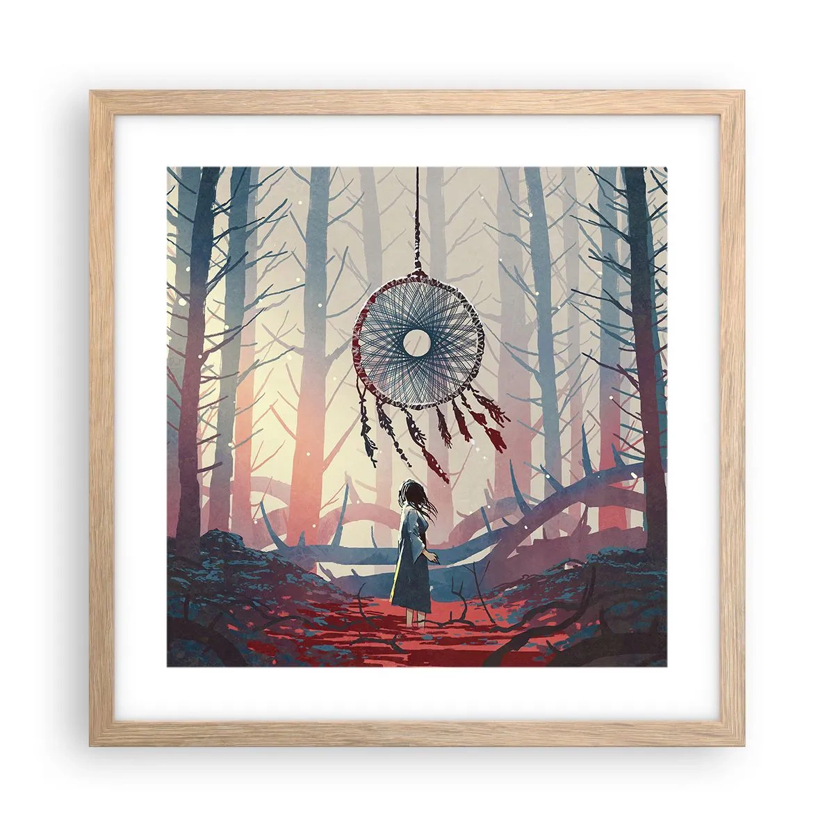 Plakat i ramme af lyst egetræ - Det hemmelige ritual for lykke - 40x40 cm