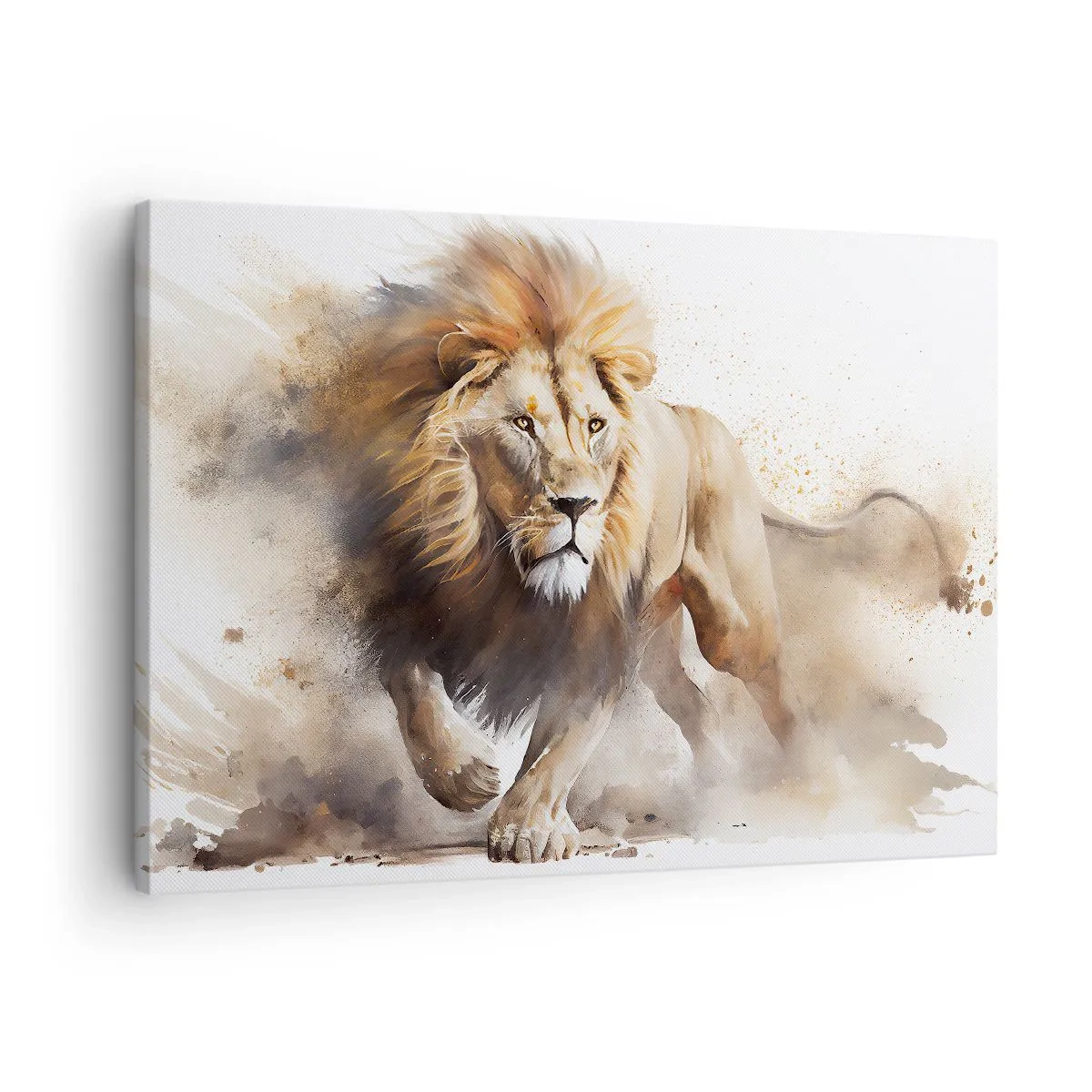 Lærredstryk - Billede på lærred - Et dynamisk portræt af en løve i naturlige farver. - 70x50cm - Kongen er taget af sted - Moderne vægdekoration til stue og soveværelse ARTTOR