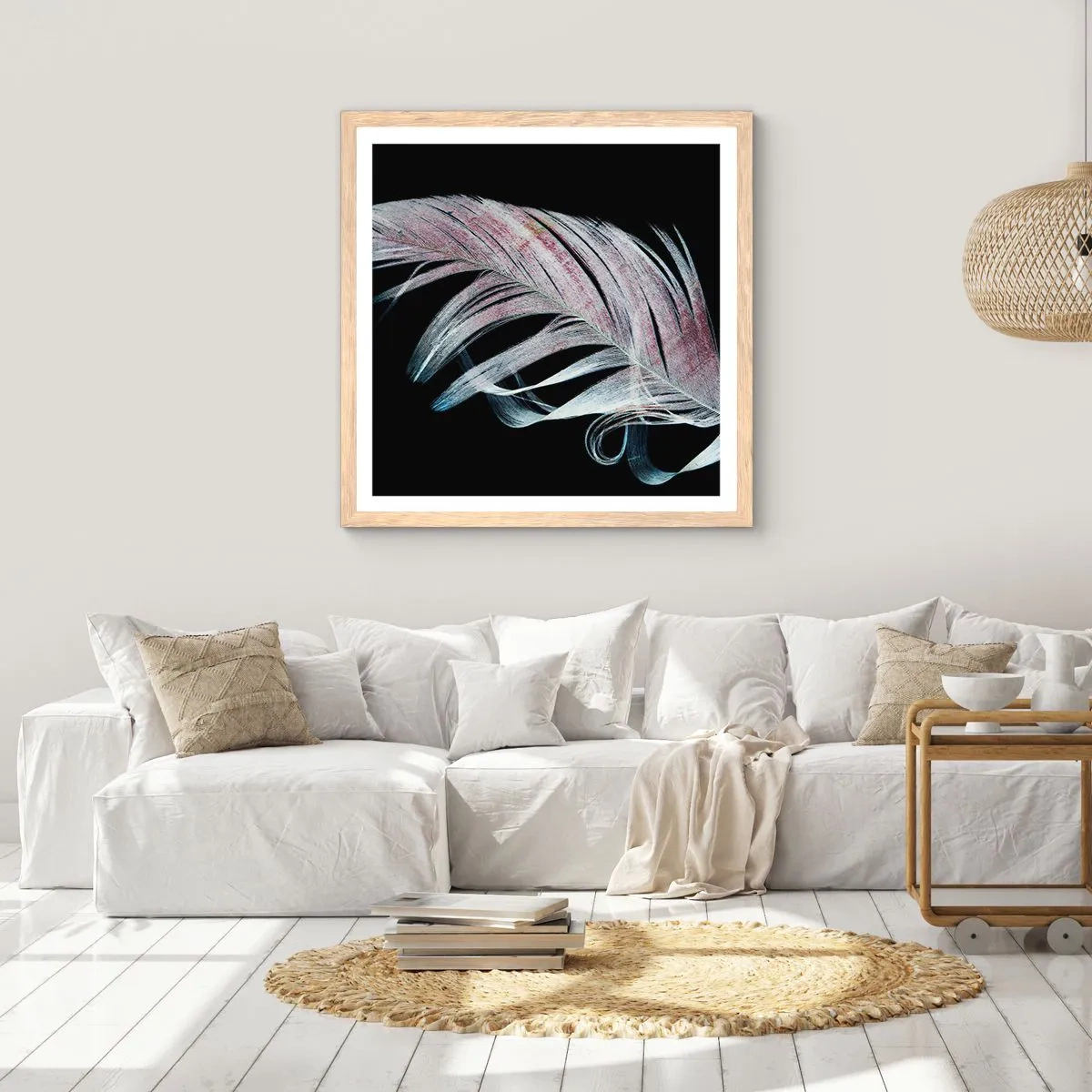 Plakat i ramme af lyst egetræ - Tænk om berøring - 40x40 cm