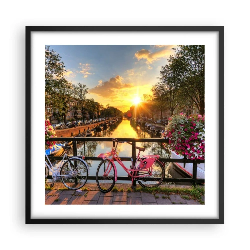 Plakat i sort ramme - Forårsmorgen i Amsterdam - 50x50 cm