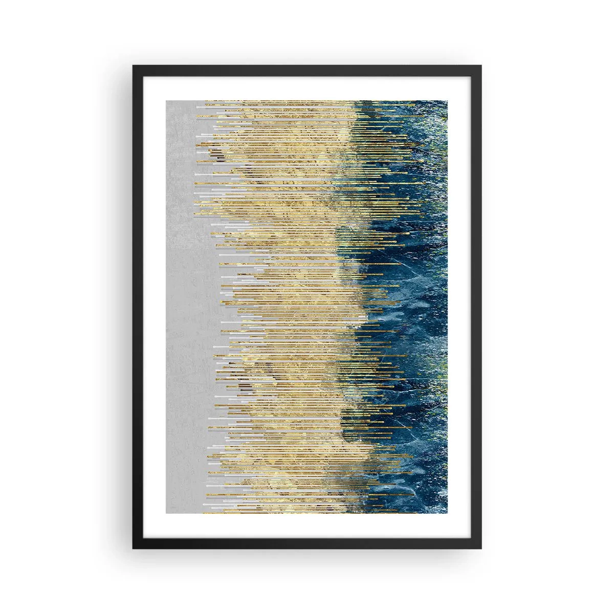 Plakat i sort ramme - En abstrakt komposition inspireret af en gylden strand og havet. - 50x70cm - Forgyldt grænse - Moderne vægdekoration til stue og soveværelse ARTTOR