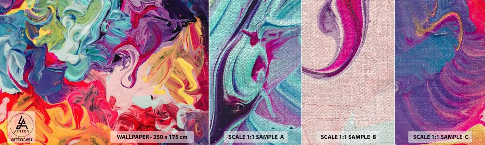 Prøve Fototapet Premium Canvas - Farvernes fødsel - Abstraktion, Stykke, Moderne mønster - 100x30 cm