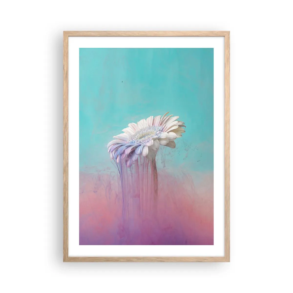 Plakat i ramme af lyst egetræ - Blomster efter døden - 50x70 cm