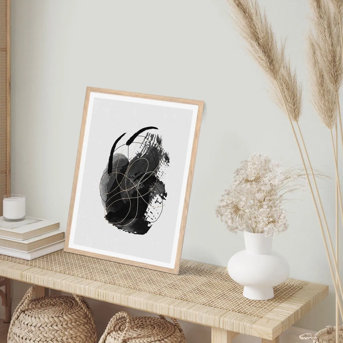 Plakat i ramme af lyst egetræ - Kom frem fra det sorte - 50x70 cm