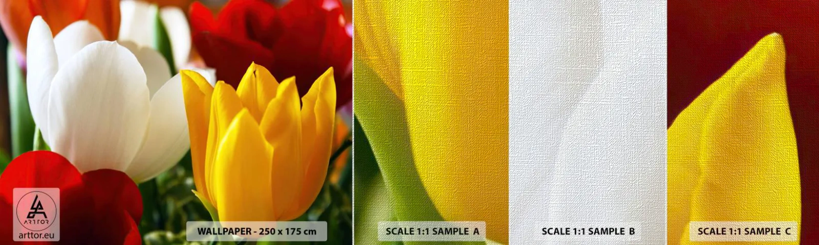 Prøve Fototapet Premium Canvas - Tulipanfeber - Blomster, Tulipaner, Buket blomster - 100x30 cm