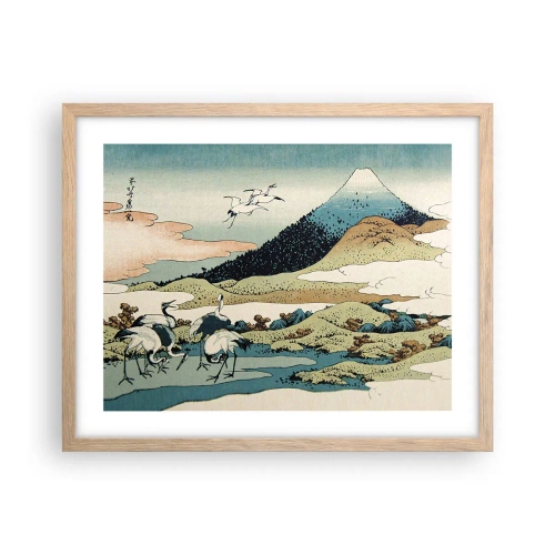 Plakat i ramme af lyst egetræ - I japansk ånd - 50x40 cm
