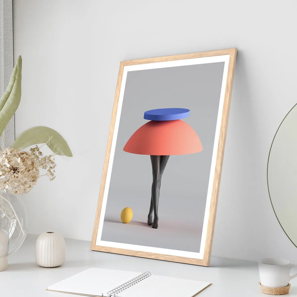 Plakat i ramme af lyst egetræ - Surrealistisk komposition - 70x100 cm