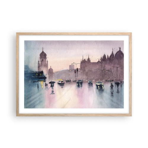 Plakat i ramme af lyst egetræ - I en regnfuld tåge - 70x50 cm