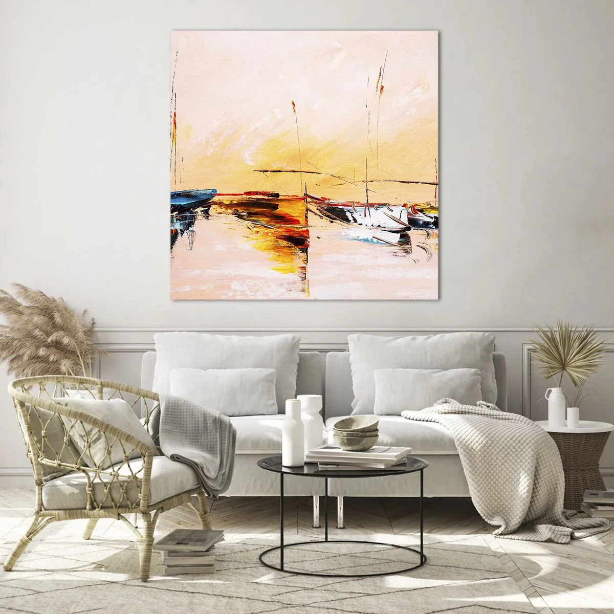 Billede på glas - En aften i havnen - 30x30 cm