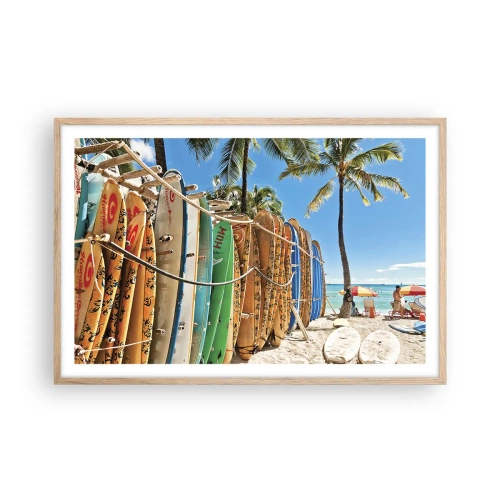 Plakat i ramme af lyst egetræ - Solrig sjov - 91x61 cm