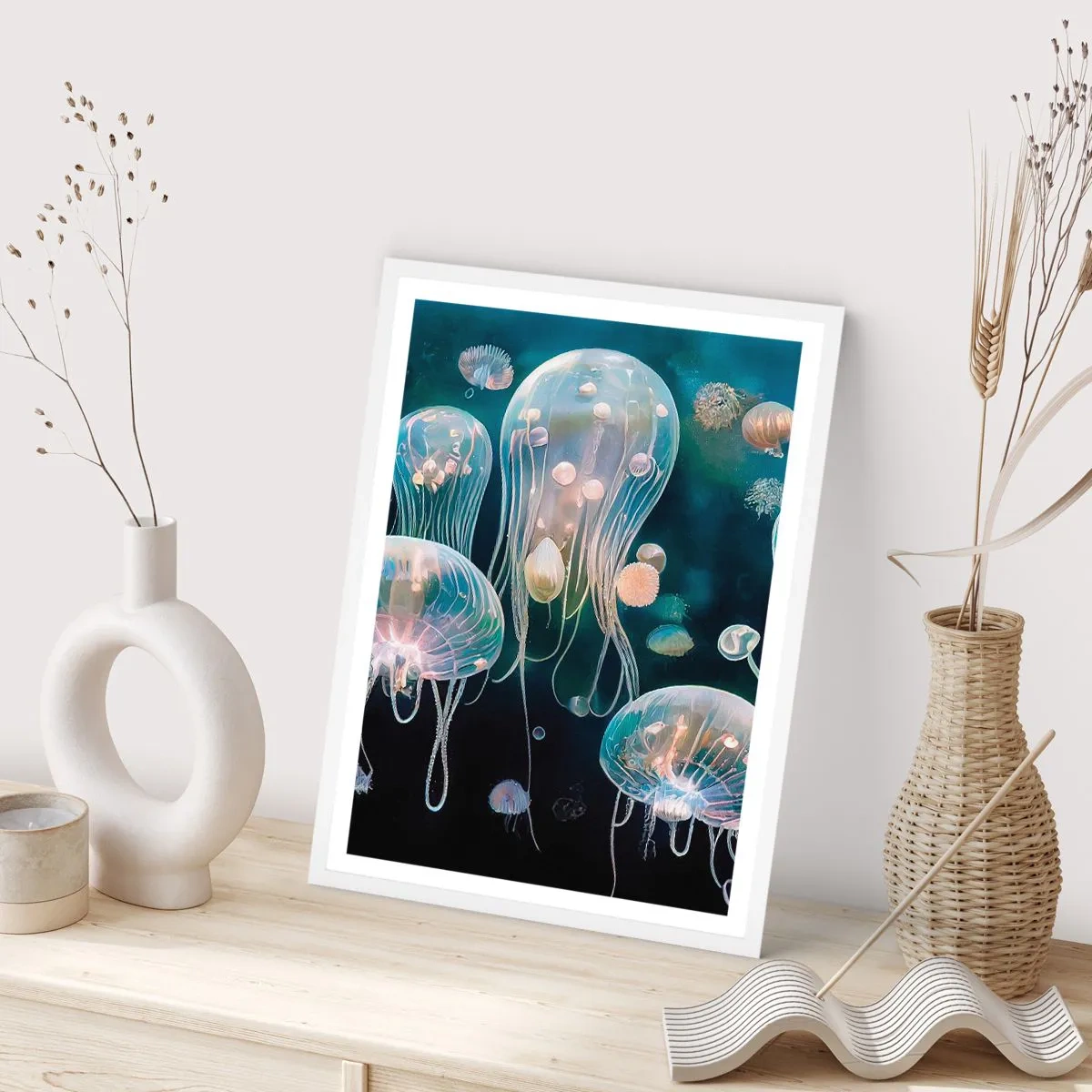 Plakat i hvid ramme - Undervandsbold - 70x100 cm