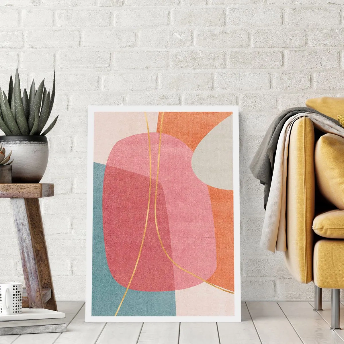 Plakat - Pastelkomposition med guldtråd - 40x50 cm