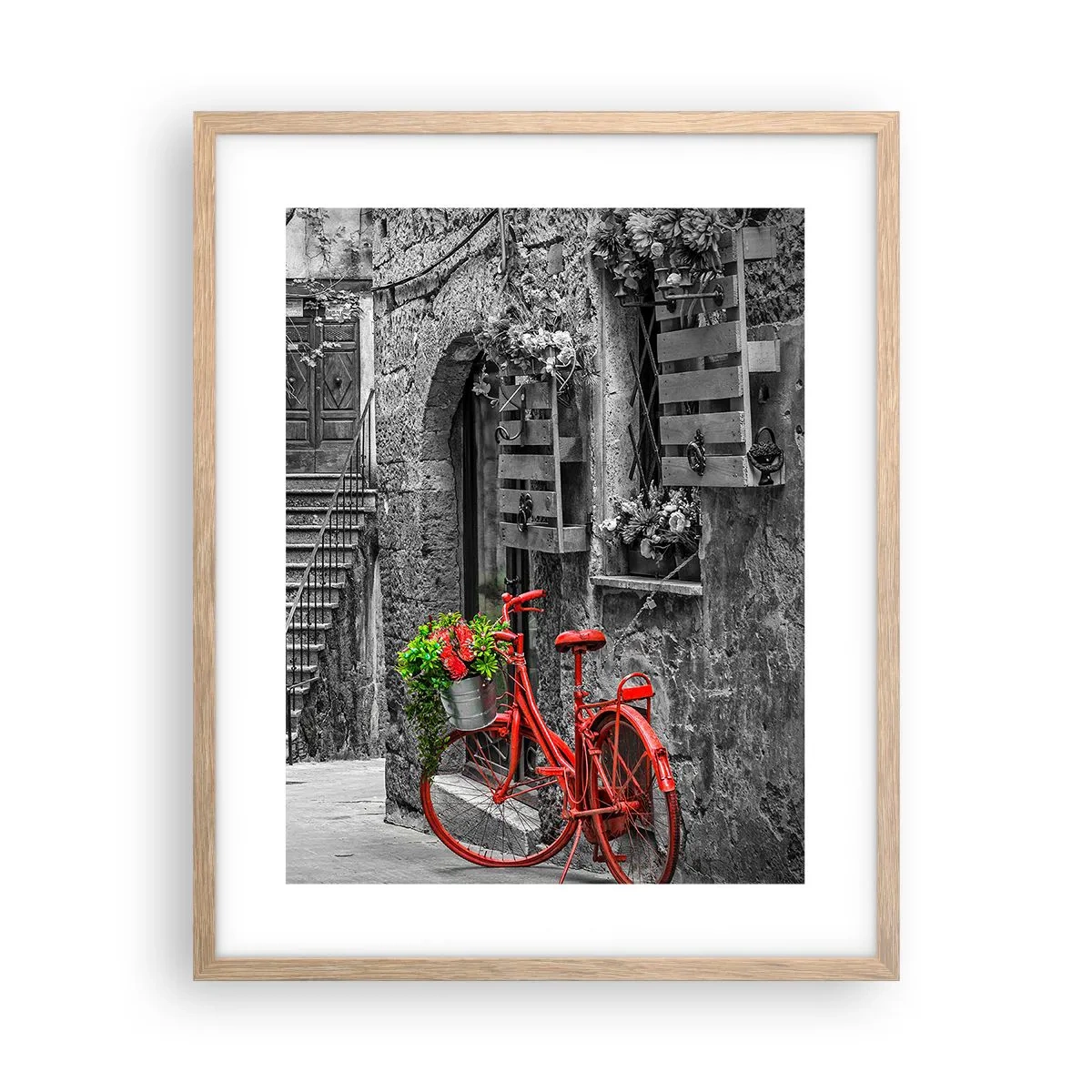 Plakat i ramme af lyst egetræ - Toscansk vej - 40x50 cm