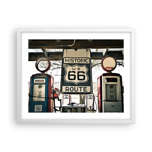 Plakat i hvid ramme - En retro-amerikansk rejse - 50x40 cm