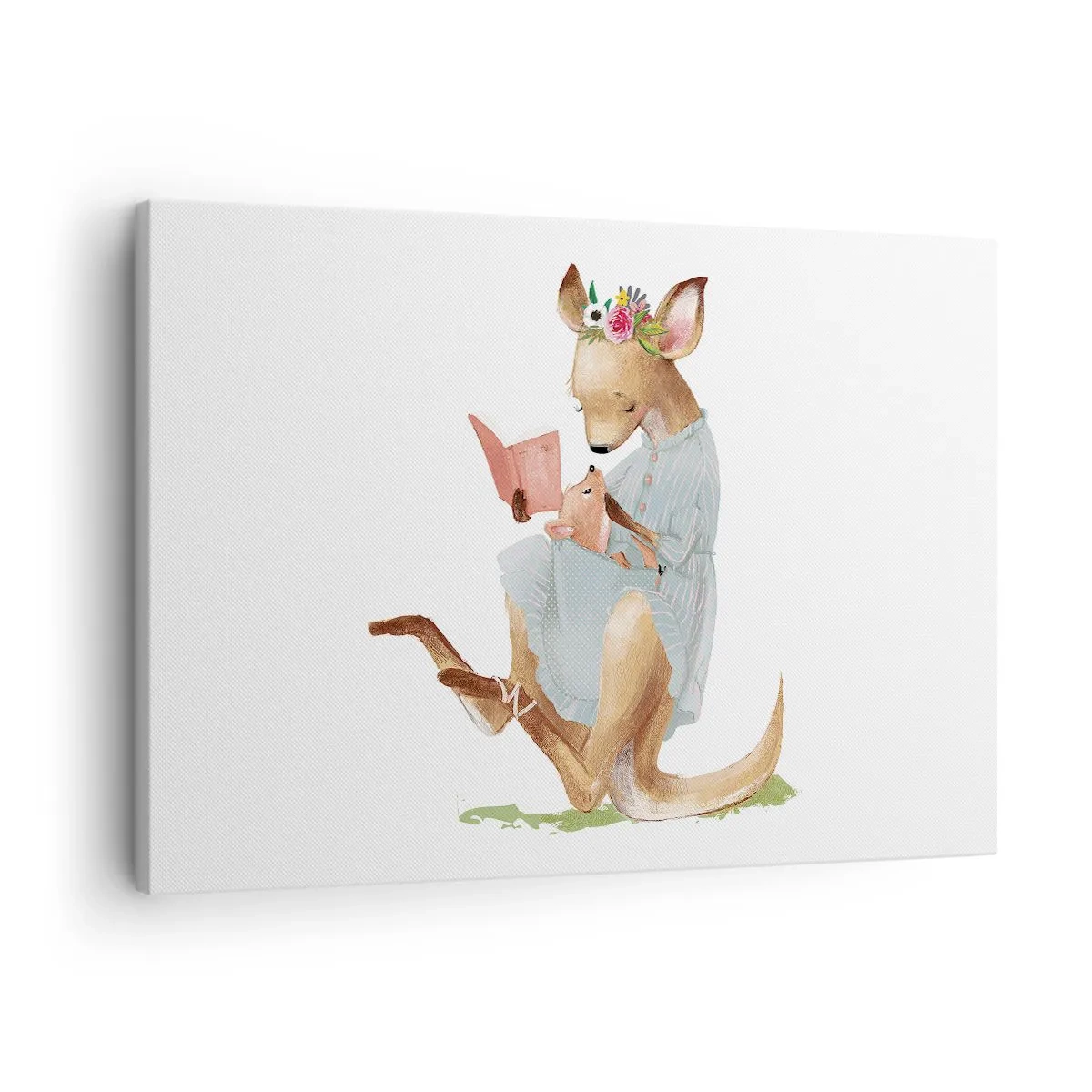 Lærredstryk - Billede på lærred - Kanga læser en bog med en baby - 70x50cm - Læs for mig, mor - Moderne vægdekoration til stue og soveværelse ARTTOR
