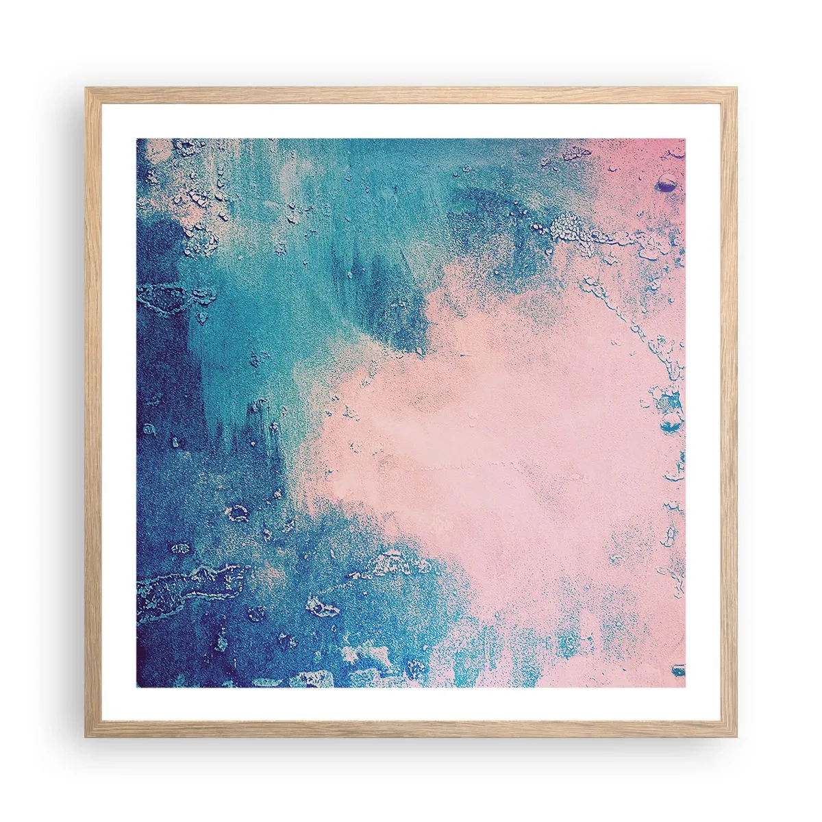 Plakat i ramme af lyst egetræ - Blå omfavnelse - 60x60 cm