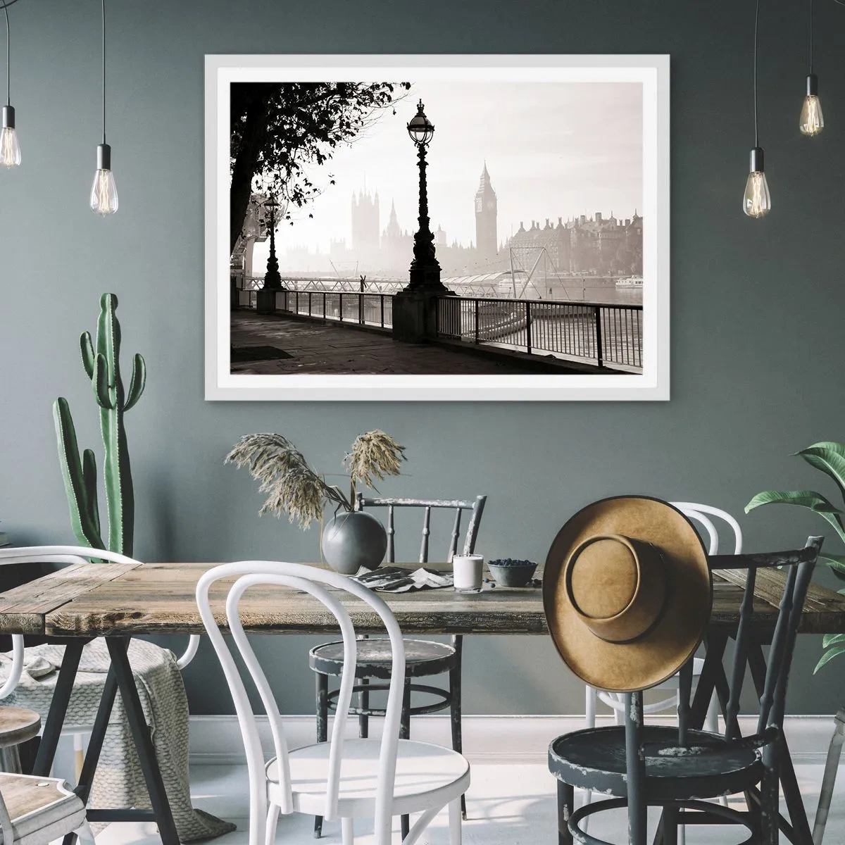 Plakat i hvid ramme - London morgen - 100x70 cm