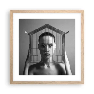 Plakat i ramme af lyst egetræ - Et lidt surrealistisk portræt - 40x40 cm