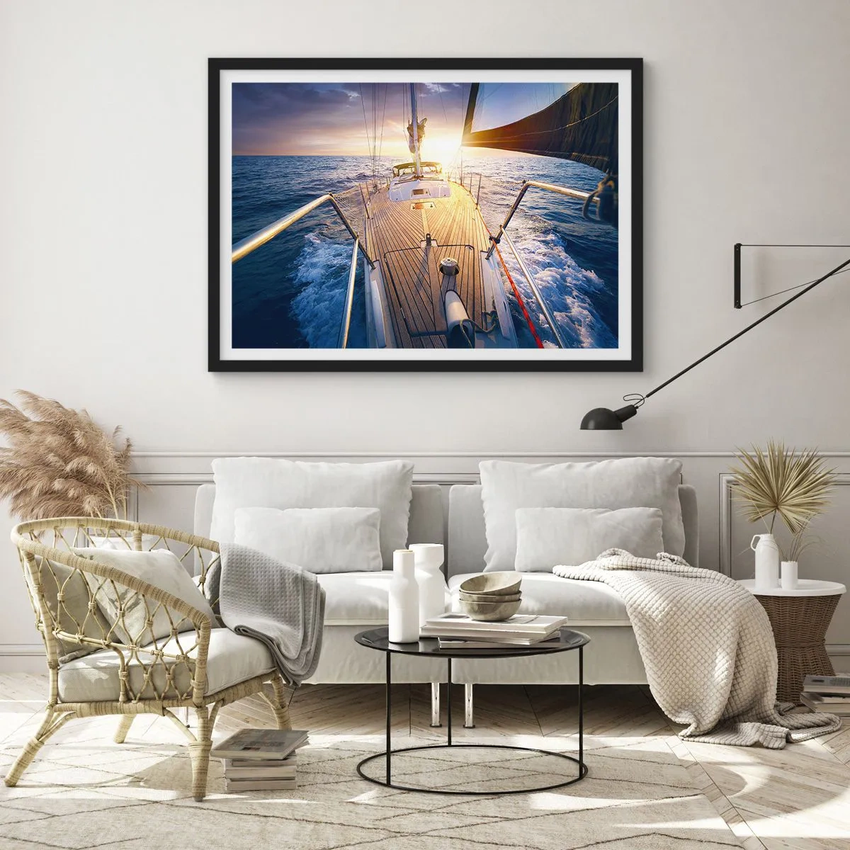 Plakat i sort ramme - Løber på bølgerne - 70x50 cm