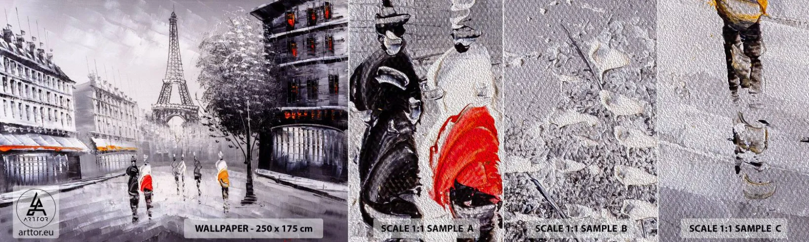 Prøve Fototapet Premium Sand - En parisisk spadseretur - By, Paris, Eiffeltårnet - 100x30 cm