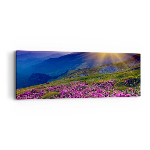 Lærredstryk - Billede på lærred - ... Og rundt omkring dufter det af fyrretræer og krydderurter - 90x30 cm