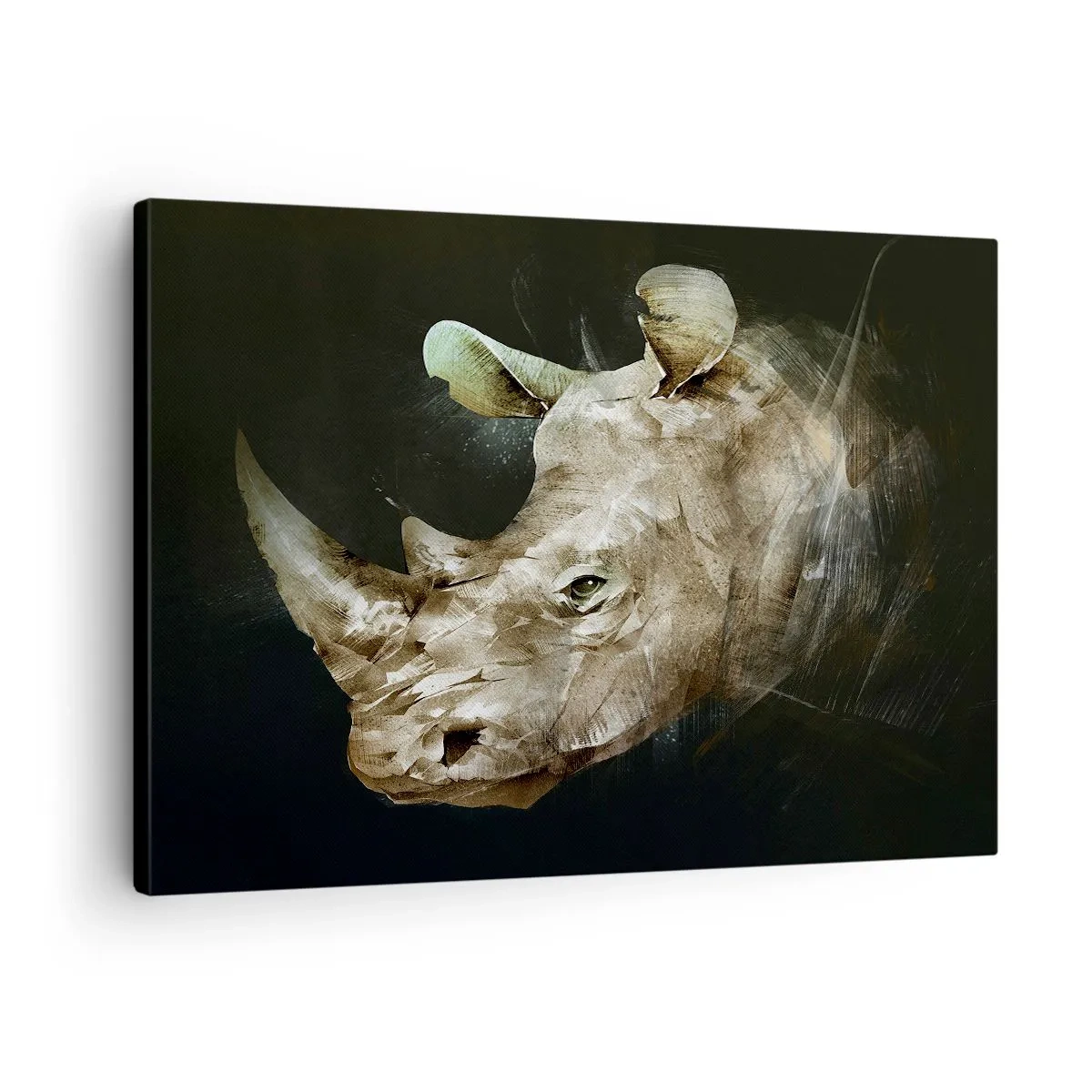 Lærredstryk - Billede på lærred - Portræt af et næsehorn i kunstnerisk form - 70x50cm - Ægte maskulin styrke - Moderne vægdekoration til stue og soveværelse ARTTOR
