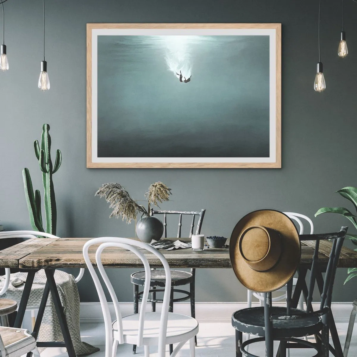 Plakat i ramme af lyst egetræ - I havets favntag - 100x70 cm