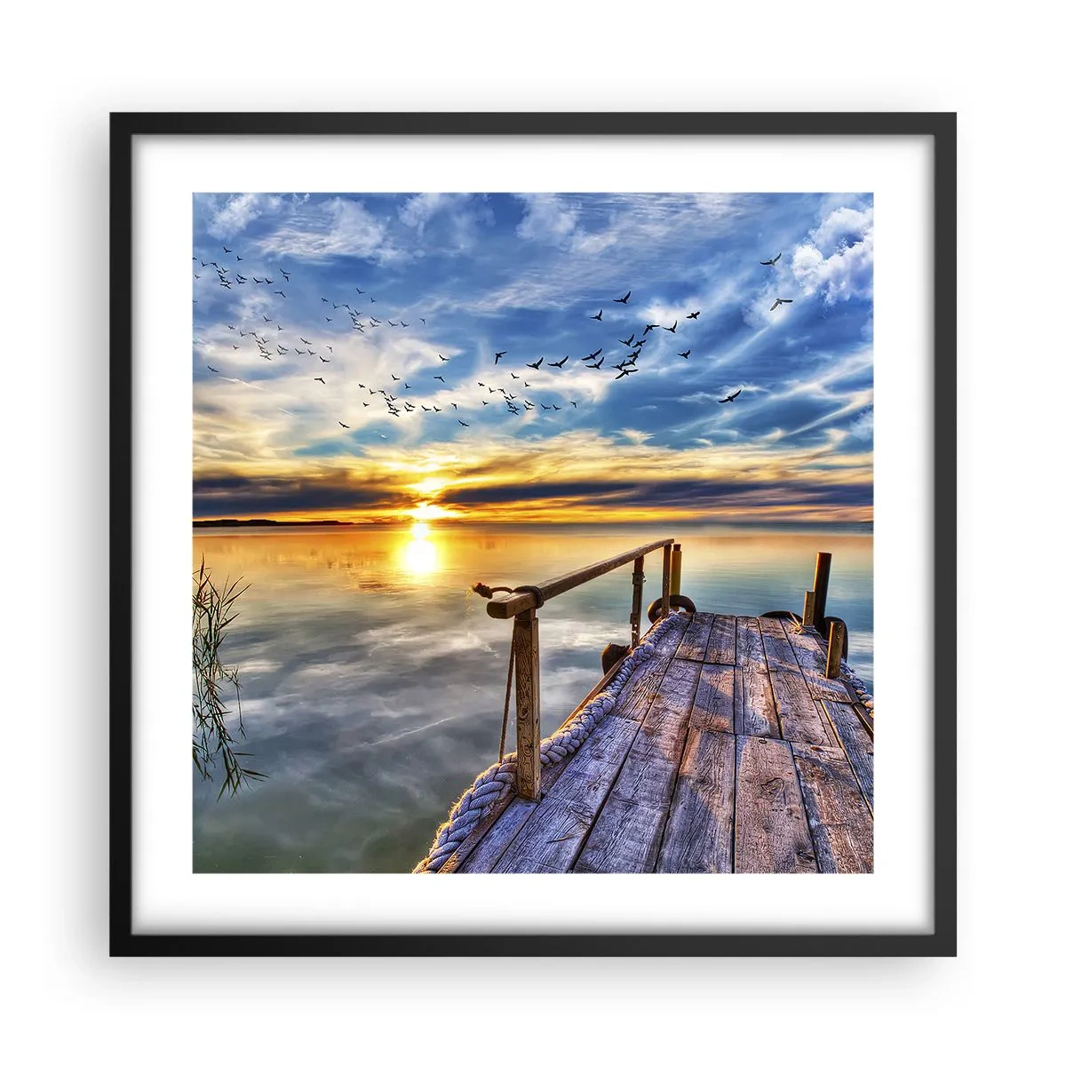 Plakat i sort ramme - Vinden går til ro - 50x50 cm