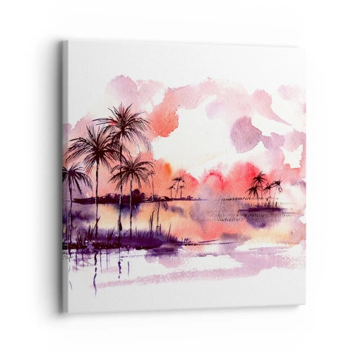 Lærredstryk - Billede på lærred - Tropernes ro i rødt - 30x30 cm