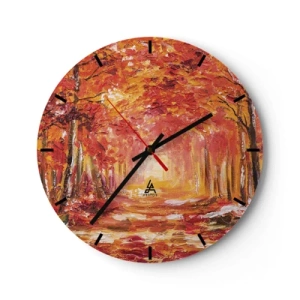 Vægur, Uret - Efterårsskov i varme nuancer af rød og orange - 30x30cm - Kobberskov - Moderne vægdekoration til stue, køkken og soveværelse ARTTOR