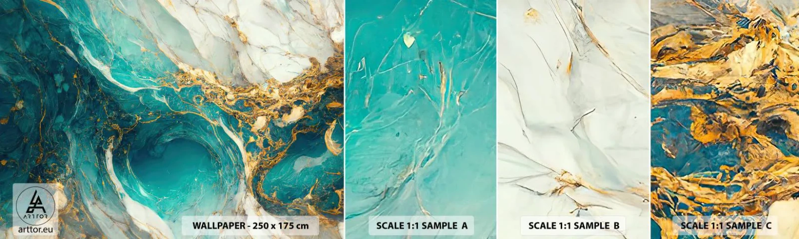 Prøve Fototapet Selvklæbende Deluxe Sticker - Komposition med årer af guld - Abstraktion, Marmor, Sten - 100x30 cm