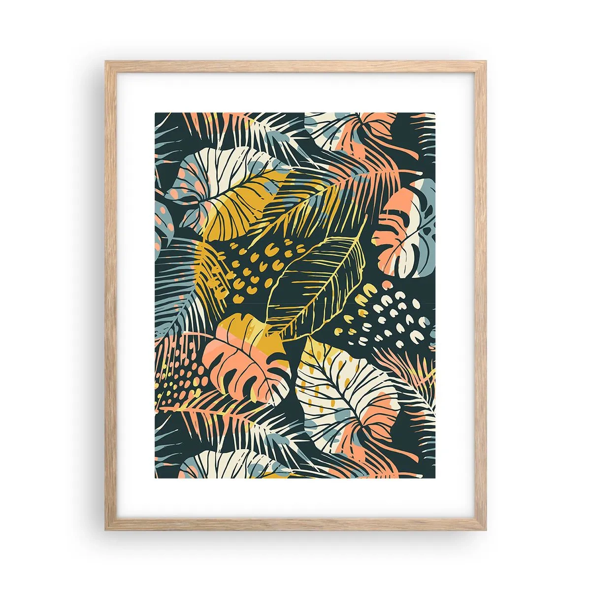 Plakat i ramme af lyst egetræ - Løvrig fantasi - 40x50 cm