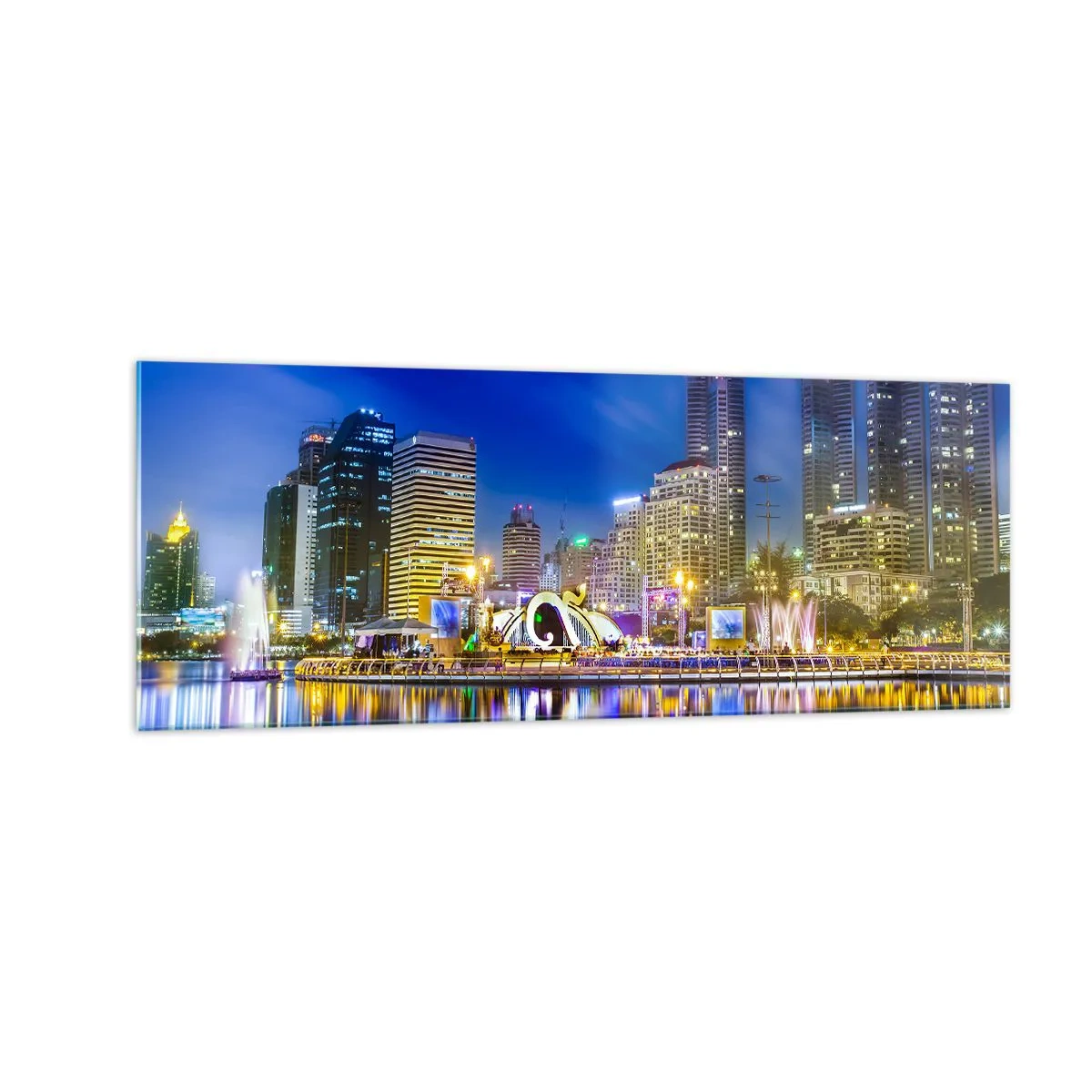 Billede på glas - Regnbuenat i metropolen - 140x50 cm