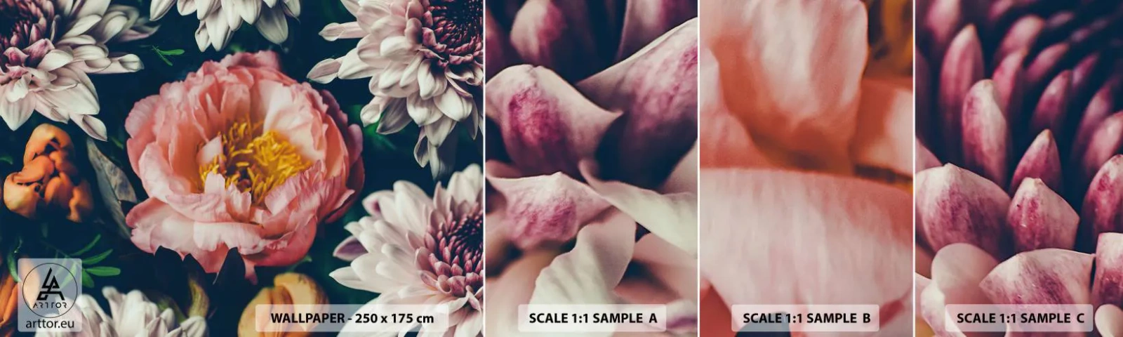 Fototapet Prøve Standard Eco - Med barok pragt - Blomster, Pæon, Buket blomster - 100x30 cm