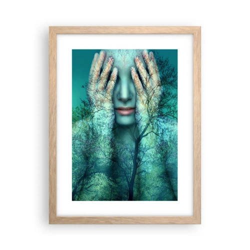 Plakat i ramme af lyst egetræ - Nedsænket i blåt - 30x40 cm
