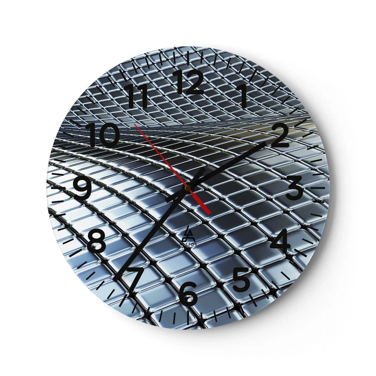 Vægur, Uret - Bølge i metallisk sølv - 40x40 cm