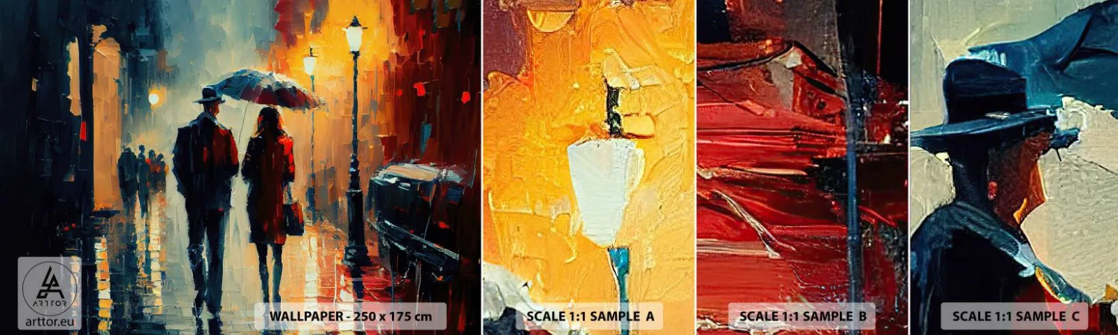 Fototapet Prøve Standard Eco - Urban kærlighedshistorie - Romantikken, Par, Landskab - 100x30 cm