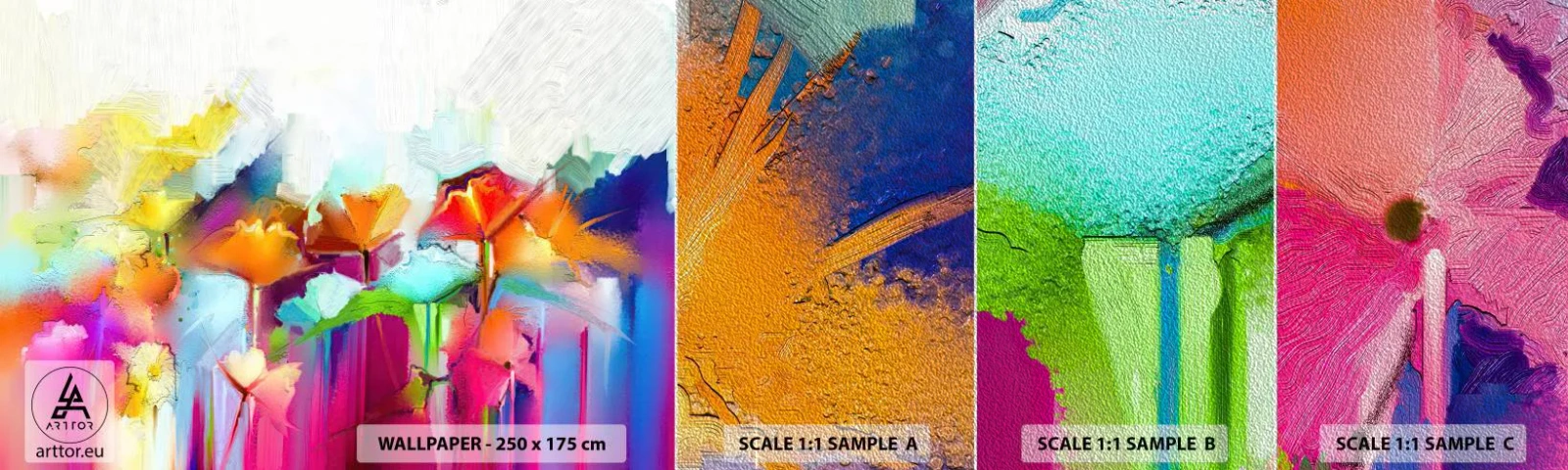 Prøve Fototapet Premium Sand - Regnbuen i blomstring - Abstraktion, Blomster, Stykke - 100x30 cm