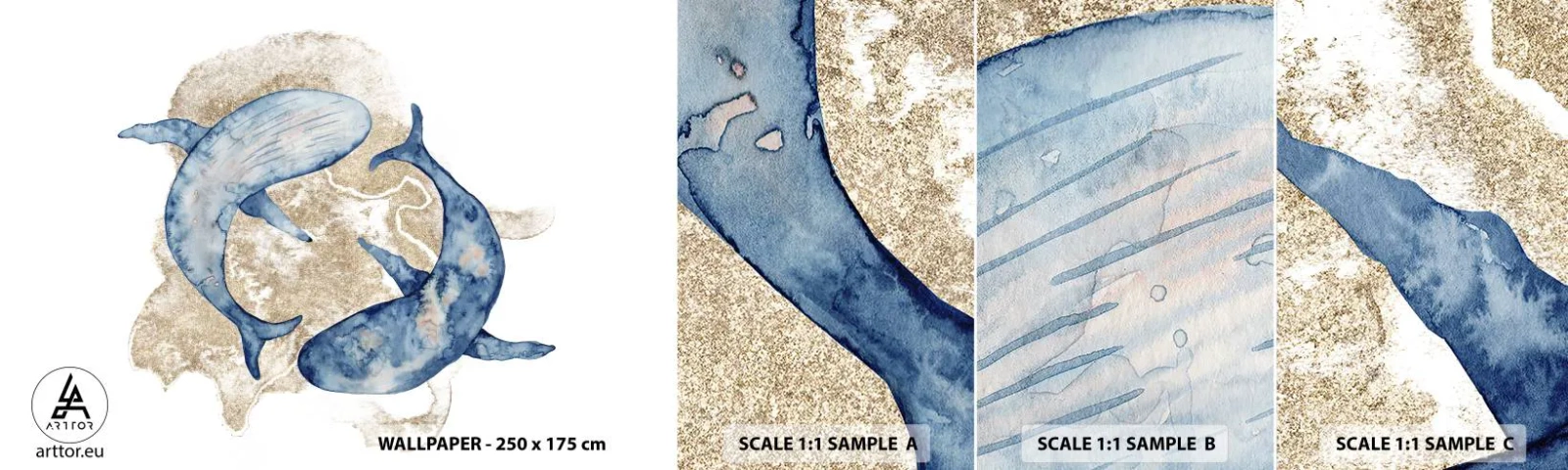 Prøve Fototapet Selvklæbende Deluxe Sticker - Venskab eller kærlighed? - Delfiner, Abstraktion, Stykke - 100x30 cm