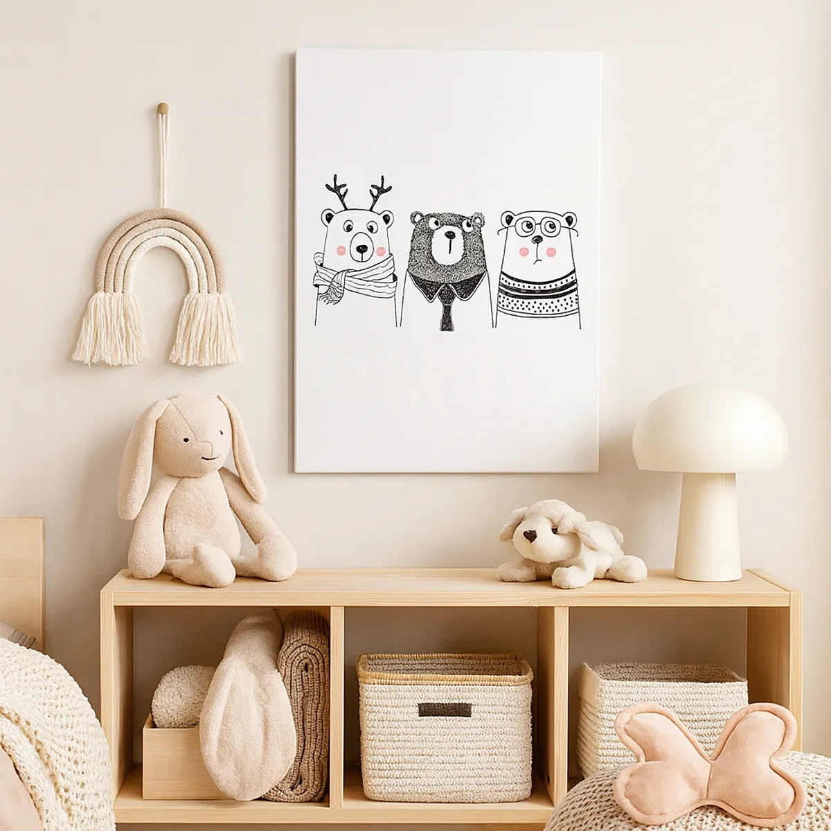 Lærredstryk - Billede på lærred - Bamse, bamse, bamse og bamse - 50x70 cm