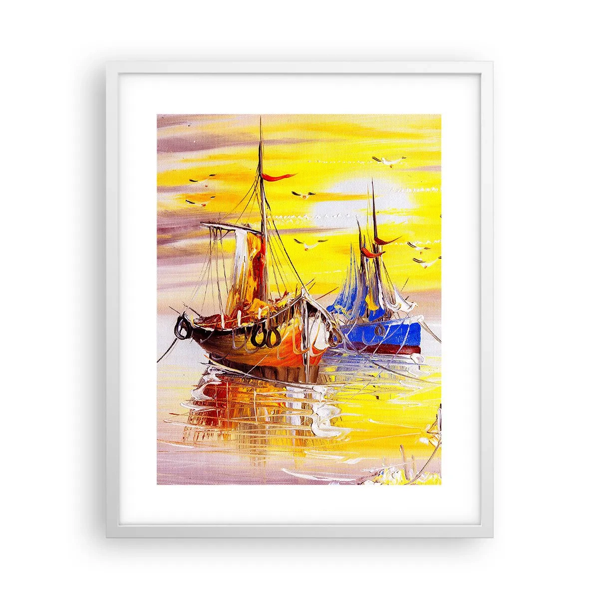 Plakat i hvid ramme - Et velfortjent hvil i havnen - 40x50 cm