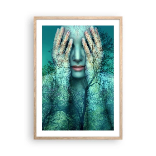 Plakat i ramme af lyst egetræ - Nedsænket i blåt - 50x70 cm
