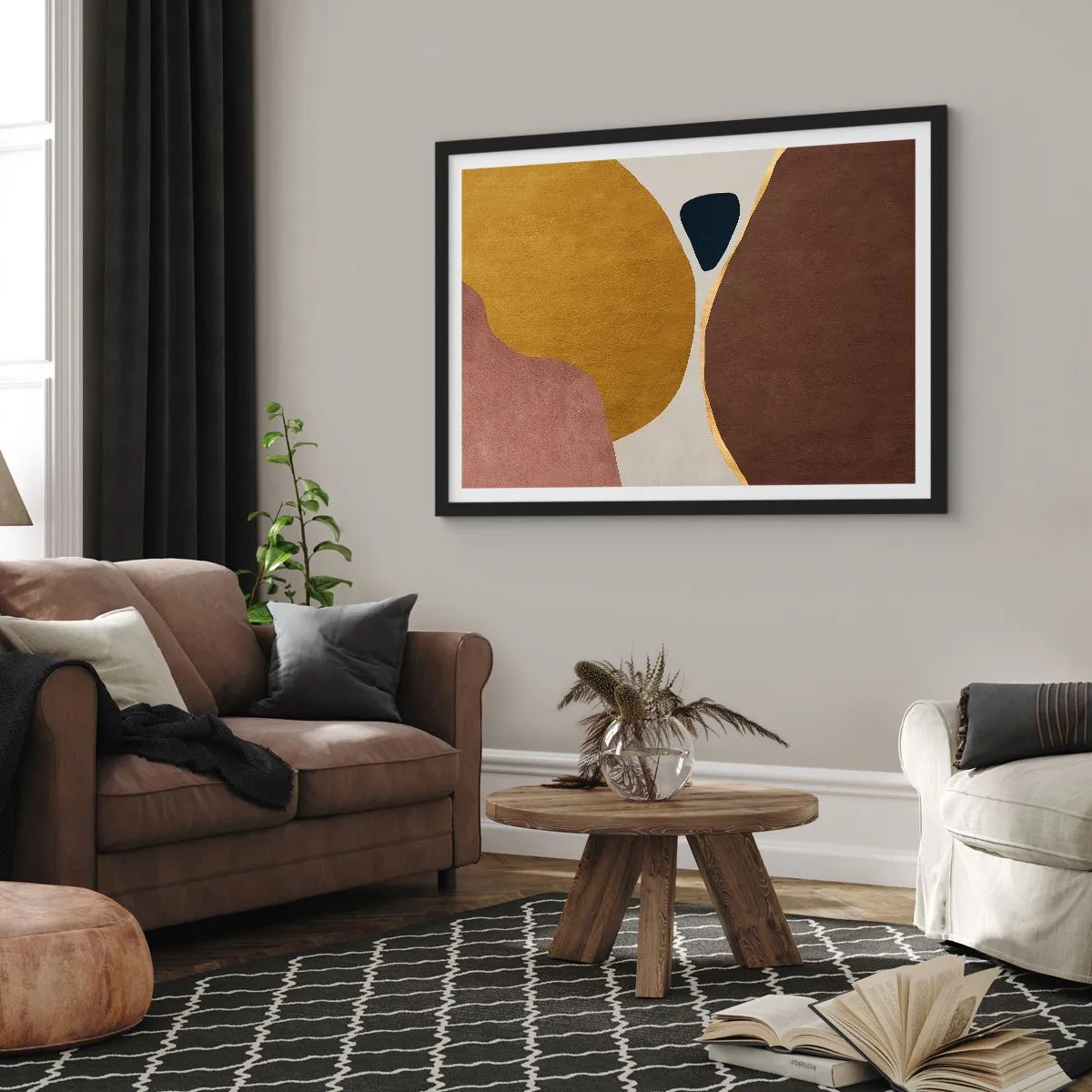 Plakat i sort ramme - Abstraktion - et sted i rummet - 70x50 cm